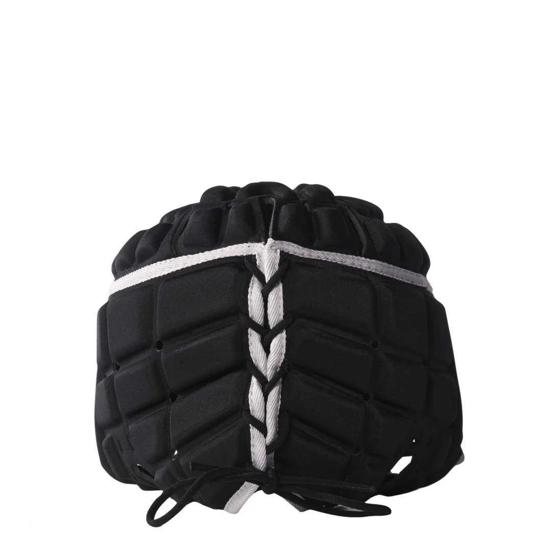 Rear View Black Rugby Scrum Cap With Matte Silver