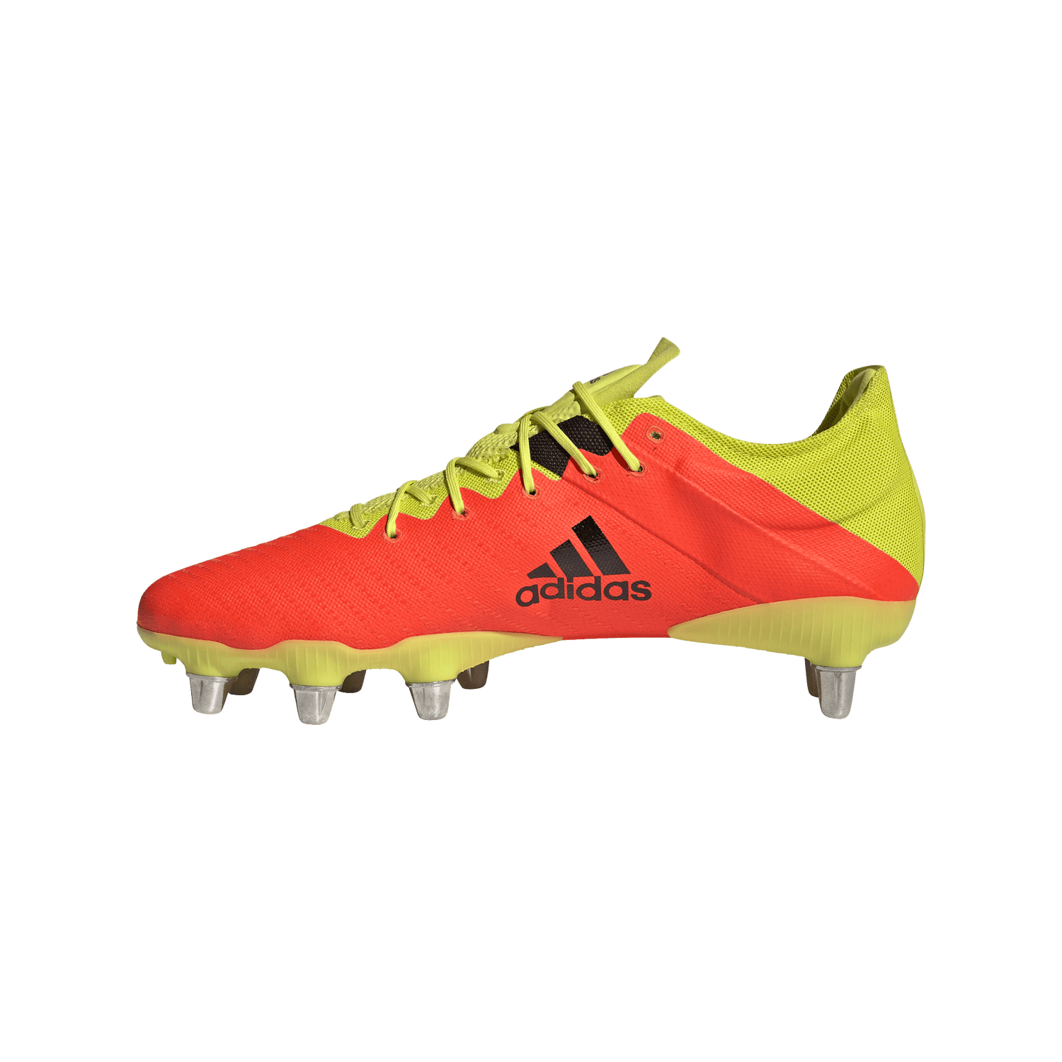 A adidas Kakari Z.0 SG - Solar Red soccer shoe on a green background.