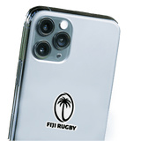 a white phone with a World Rugby Shop Fiji Rugby Sticker Sheet - 24 Stickers of a palm tree.