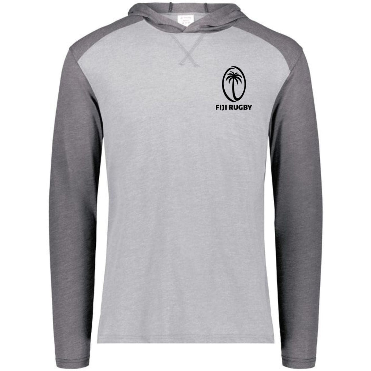 Grey / Carbon grey hoodie with black Fiji Rugby logo over the heart.