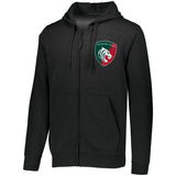 Black full zip hoodie with a Leicester Tigers 1880 logo over the heart.