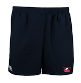 A NAYRRP Canterbury Navy Tech Rugby Pocketed Training Short with a red and white logo on the side.