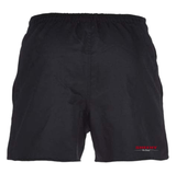 NAYRRP Canterbury Black Professional Polyester Pocketed Rugby Shorts with a red logo on the side.