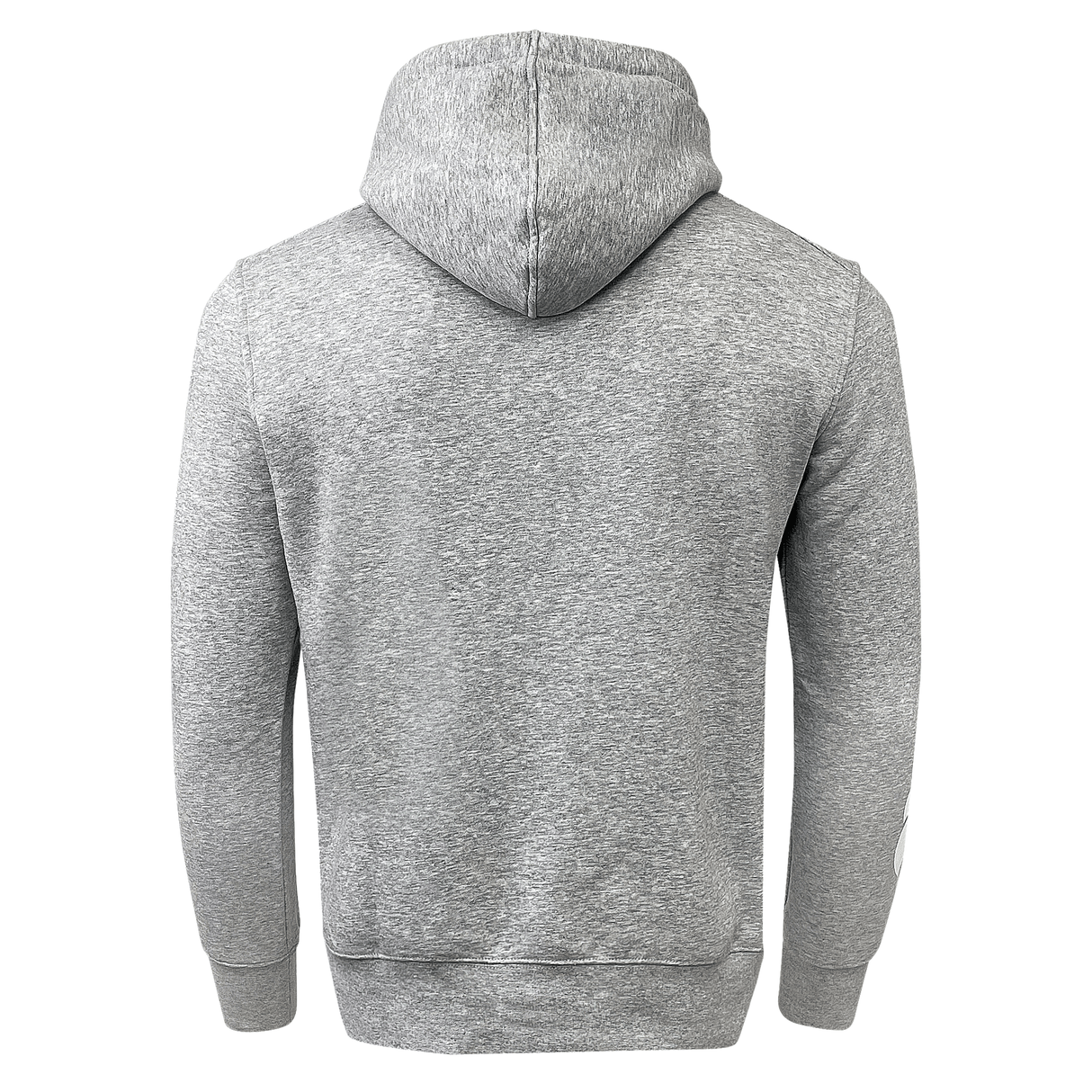 Back of long sleeve pullover gray hoodie.