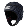 Navy padded scrum cap with white CCC logo on front center and red CCC logo on lining inside cap.