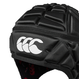 Black padded scrum cap with white CCC logo on front and red CCC logo on lining inside. 