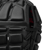 Black padded scrum cap with black lacing up the back and red CCC on lining inside.