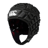 Black padded scrum cap with white CCC logo on front center and red CCC logo on lining inside cap.