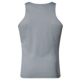 Back side of gray no sleeve singlet.