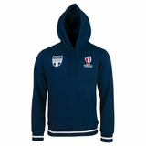 Navy long sleeve hoody with dual front entrance pocket, Scotland Coupe du Monde de Rugby 2023 on upper right chest and RWC France 2023 on upper left chest.