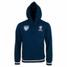Navy long sleeve hoody with dual front entrance pocket, Scotland Coupe du Monde de Rugby 2023 on upper right chest and RWC France 2023 on upper left chest.