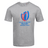 A Sportfolio Rugby World Cup 23 Logo T-Shirt in grey with a blue and red logo.