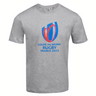 A Sportfolio Rugby World Cup 23 Logo T-Shirt in grey with a blue and red logo.