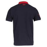 A Sportfolio Rugby World Cup 23 Logo Polo shirt with a red collar.
