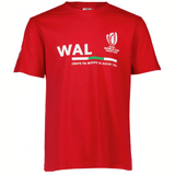 A Sportfolio Rugby World Cup 23 Wales Supporters T-Shirt with a green and white logo.