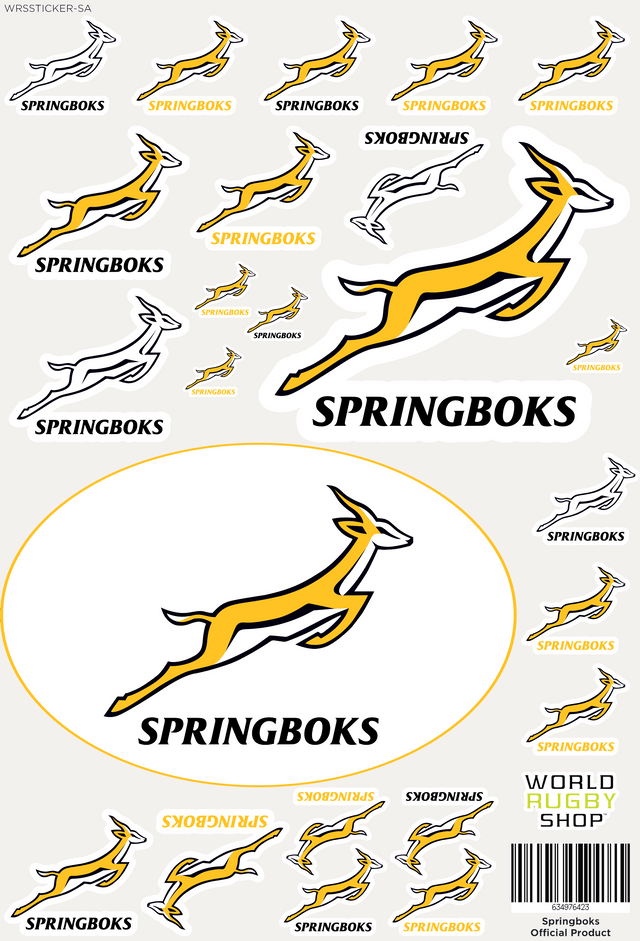 World Rugby Shop's Springboks Sticker Sheet - Variety of 24 Stickers