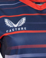 Castore logo in white on the navy blue USA Rugby away jersey