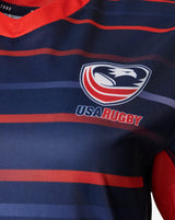 Officially licensed USA Rugby logo on the front left-hand side chest of the USA Rugby Navy Blue away jersey by Castore
