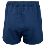 Back side of navy elastic waist short.