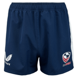 Elastic waist navy shorts with white Castore and USA Rugby logo on either leg.