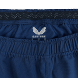 Detail of elastic waist and inside rubberized wave lines to hold the short in place. A white Castore logo printed in the back of the short under the waist band. 