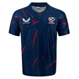 Show your support in the USA Rugby 23/24 Home Jersey by Castore—a navy jersey with red streaks, short sleeves, Castore logo on the right chest, and USA Rugby emblem on the left. Perfect for Eagles fans!.