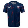 Show your support in the USA Rugby 23/24 Home Jersey by Castore—a navy jersey with red streaks, short sleeves, Castore logo on the right chest, and USA Rugby emblem on the left. Perfect for Eagles fans!.