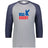 Grey 3/4 raglan sleeve t-shirt with navy collar and sleeves and a vintage USA Rugby blue and red logo that incorporates an Eagle and 'USA Rugby' inscription.