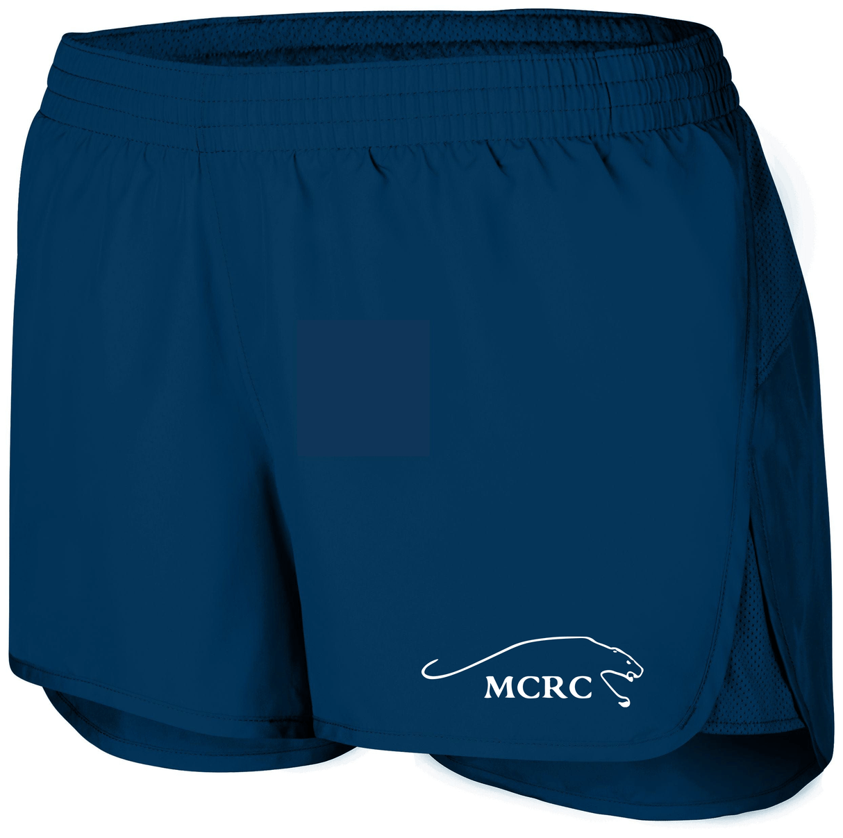 Middlebury College Women's Wayfarer Rugby Training Shorts with the word mcrc on it.
