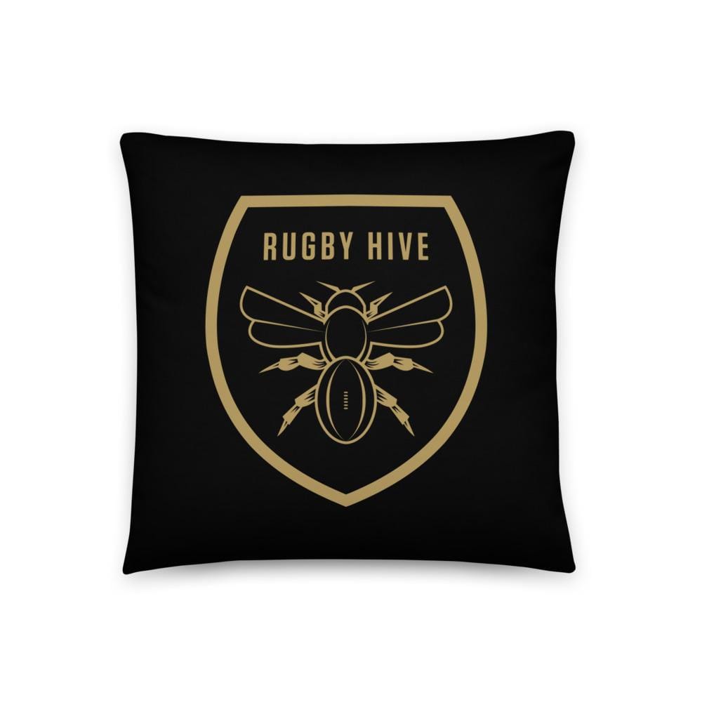A Rugby Hive Basic Pillow with a picture of a bee on it.