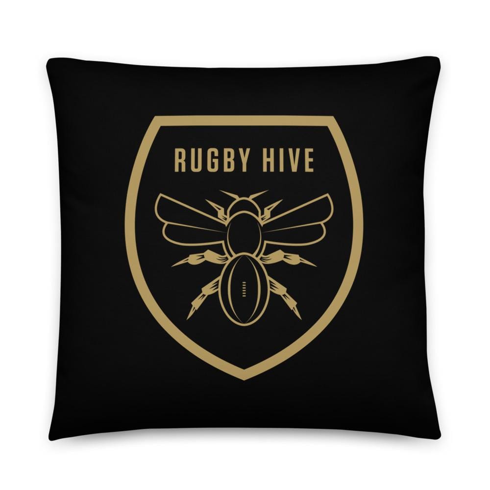 A Rugby Hive Basic Pillow with a picture of a bee on it.
