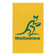 a Wallabies Flag with a green logo on it.