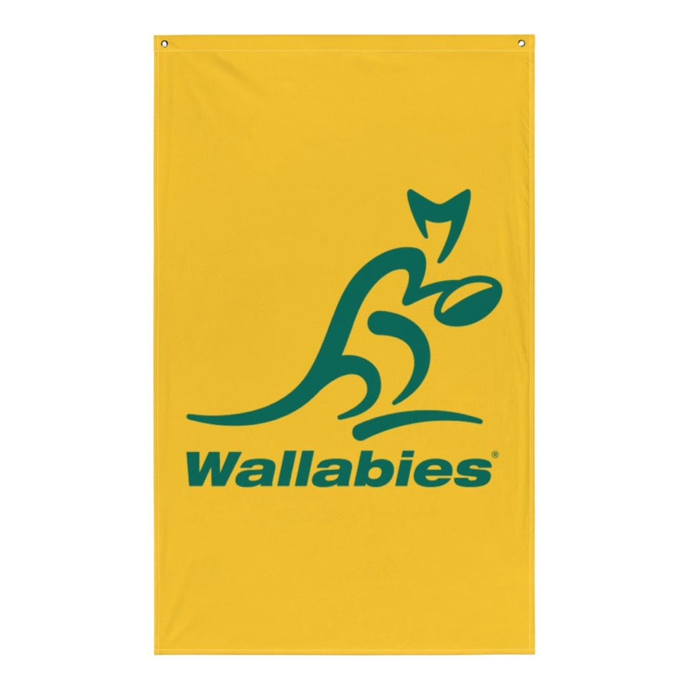 a Wallabies Flag with a green logo on it.