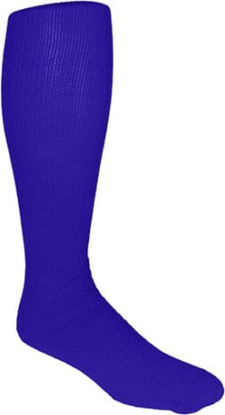 A pair of WRS Knee-High Rugby Socks in purple on a white background.