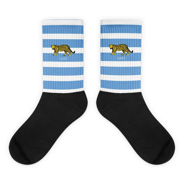 A pair of Vintage Argentina Socks with a tiger on it.