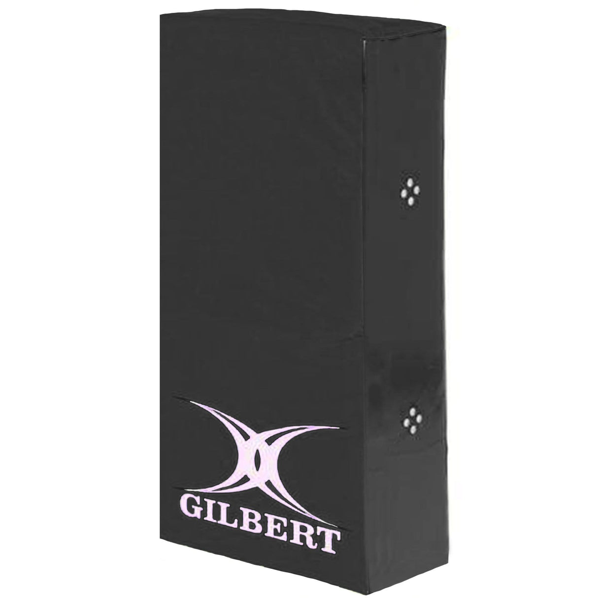 A Gilbert Rugby Black Contact Wedge with a white logo on it.