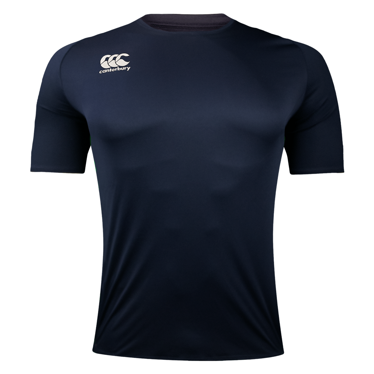 A Canterbury Core Vapodri Superlight Rugby T-Shirt with a white rugby ball on the chest.