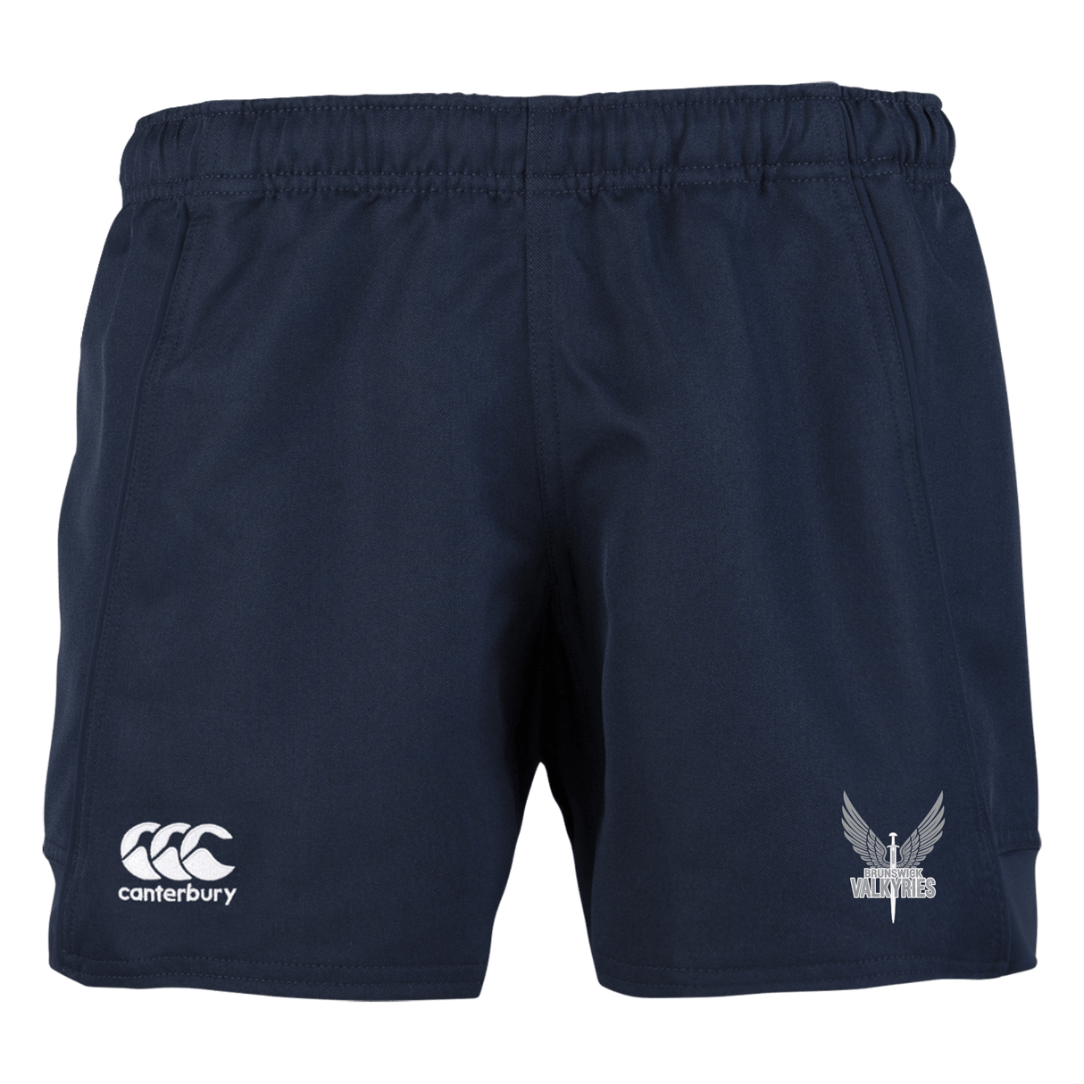A Brunswick Valkyries Canterbury Advantage rugby shorts with a white logo on the side.