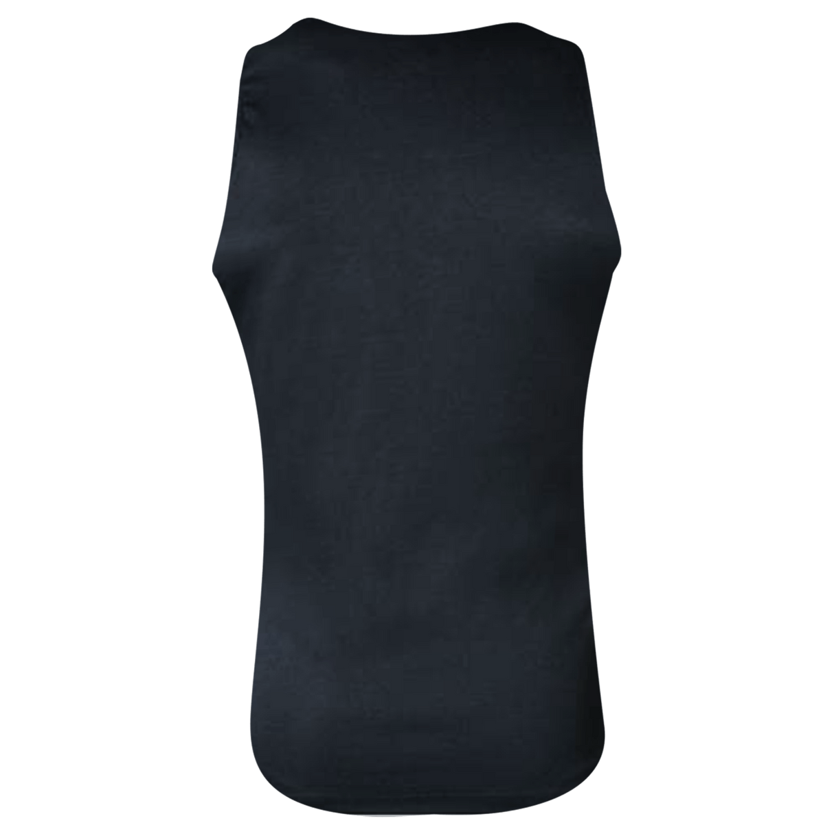 Back of black no sleeve singlet.