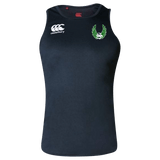 A Sirens Canterbury Black Core Vapodri Rugby Singlet with a green and white logo.