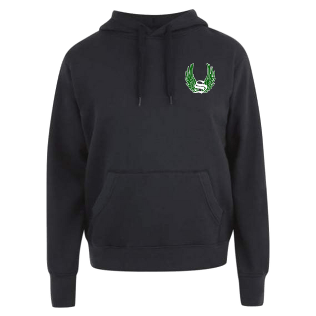 Sirens Canterbury Black Team Hoodie with a green dragon on it.
