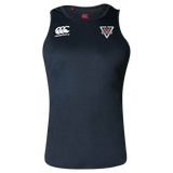 A Rebels Rugby Canterbury Black Core Vapodri Rugby Singlet with a white and red rugby team on it.