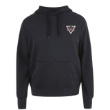 Rebels Rugby Canterbury Black Team Hoodie with a red and white triangle on it.