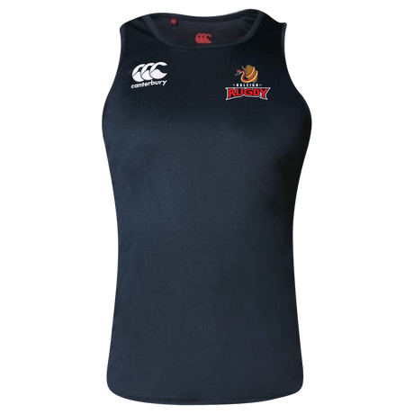 A Raleigh Rugby Club Canterbury Black Core Vapodri Rugby Singlet with the team logo on it.