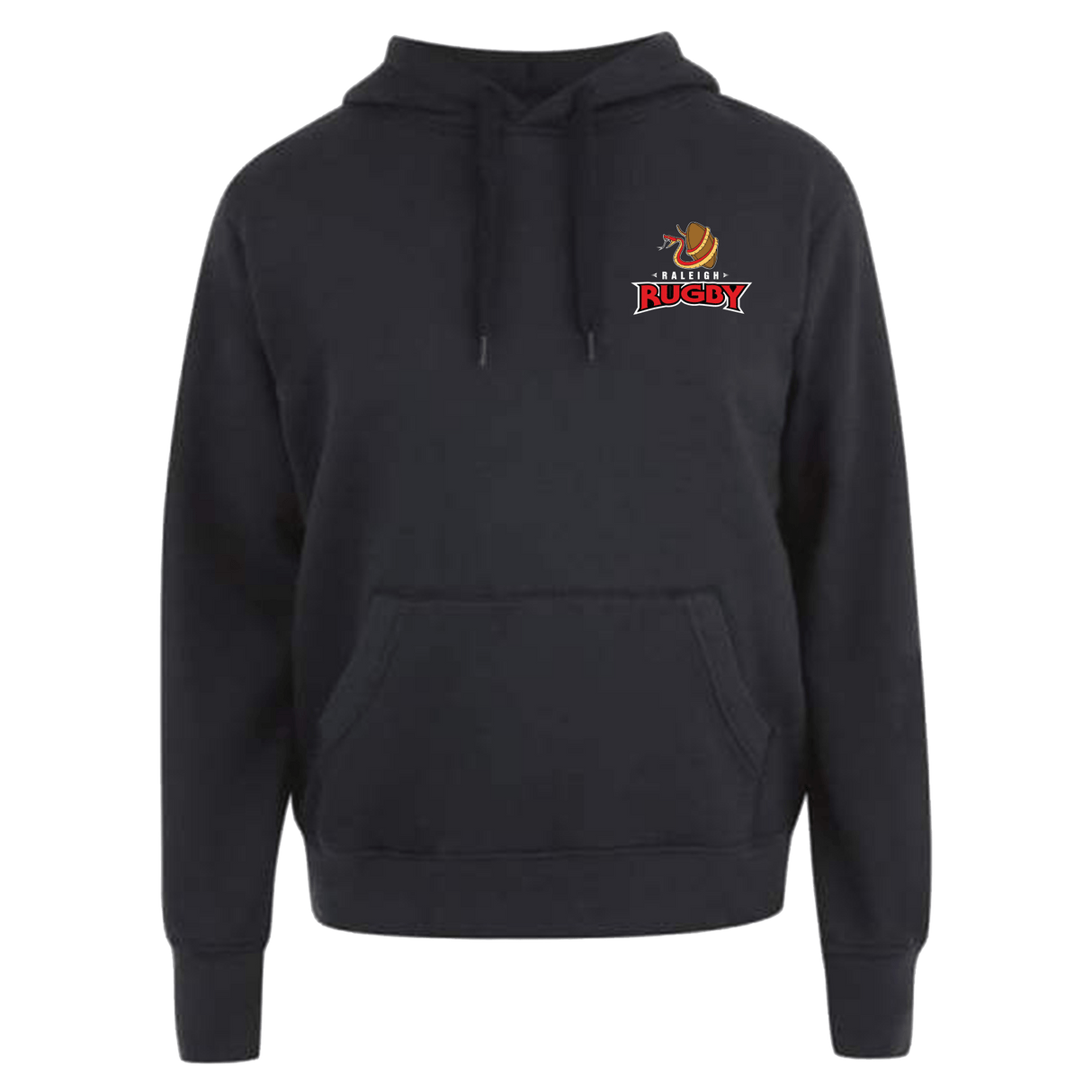 A Raleigh Rugby Club Canterbury Black Team Hoodie with a logo on it.