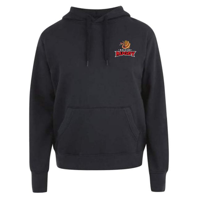 A Raleigh Rugby Club Canterbury Black Team Hoodie with a logo on it.