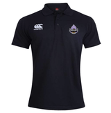 A Capitals Rugby NC Canterbury Waimak Rugby Polo Black with a rugby team logo on it.