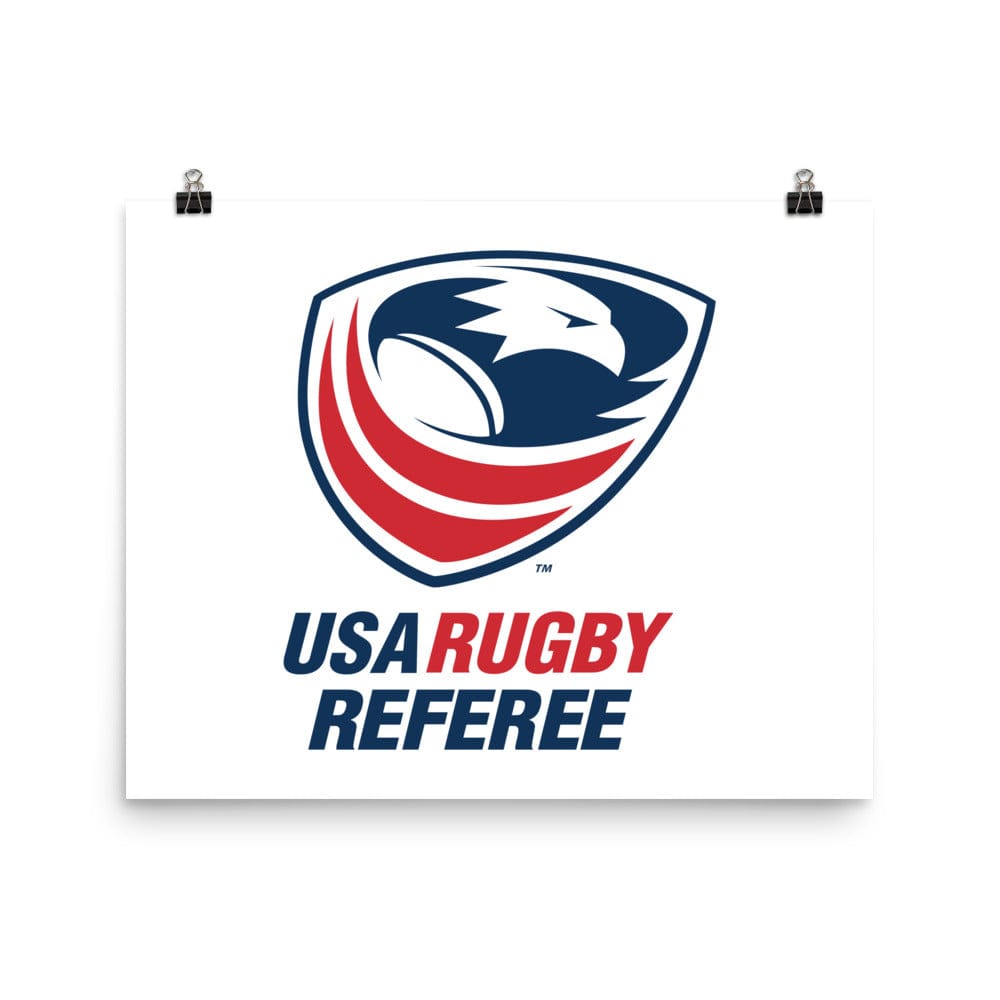 The USA Rugby Referees logo on a white poster.