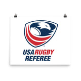 The USA Rugby Referees logo on a white poster.