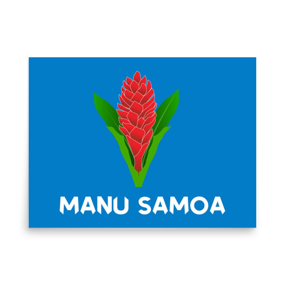 Blue poster with a large manu samoa logo.